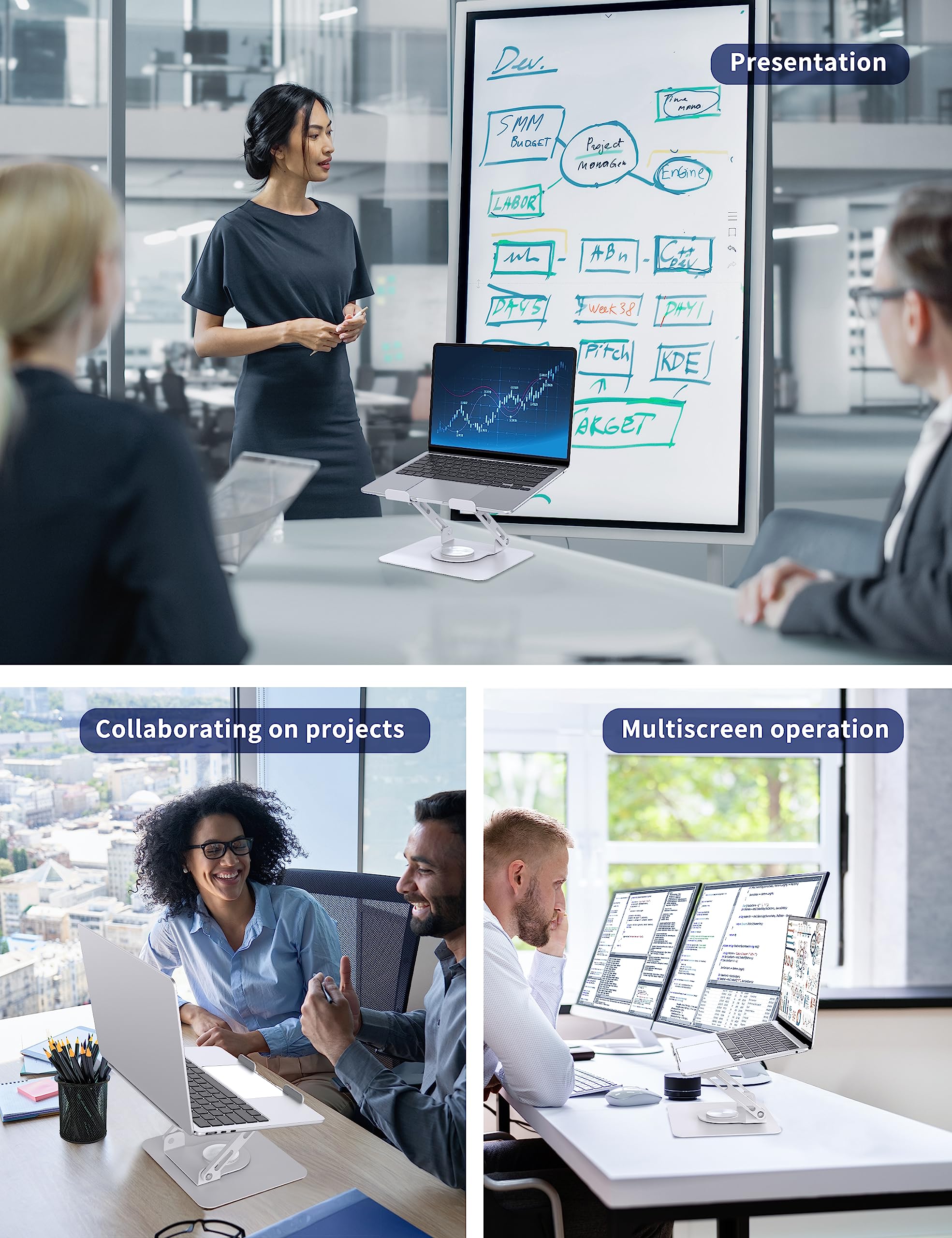 [1 PC] Laptop Stand with 360° Rotating Base, Ergonomic Computer Riser, Foldable Laptop Mount