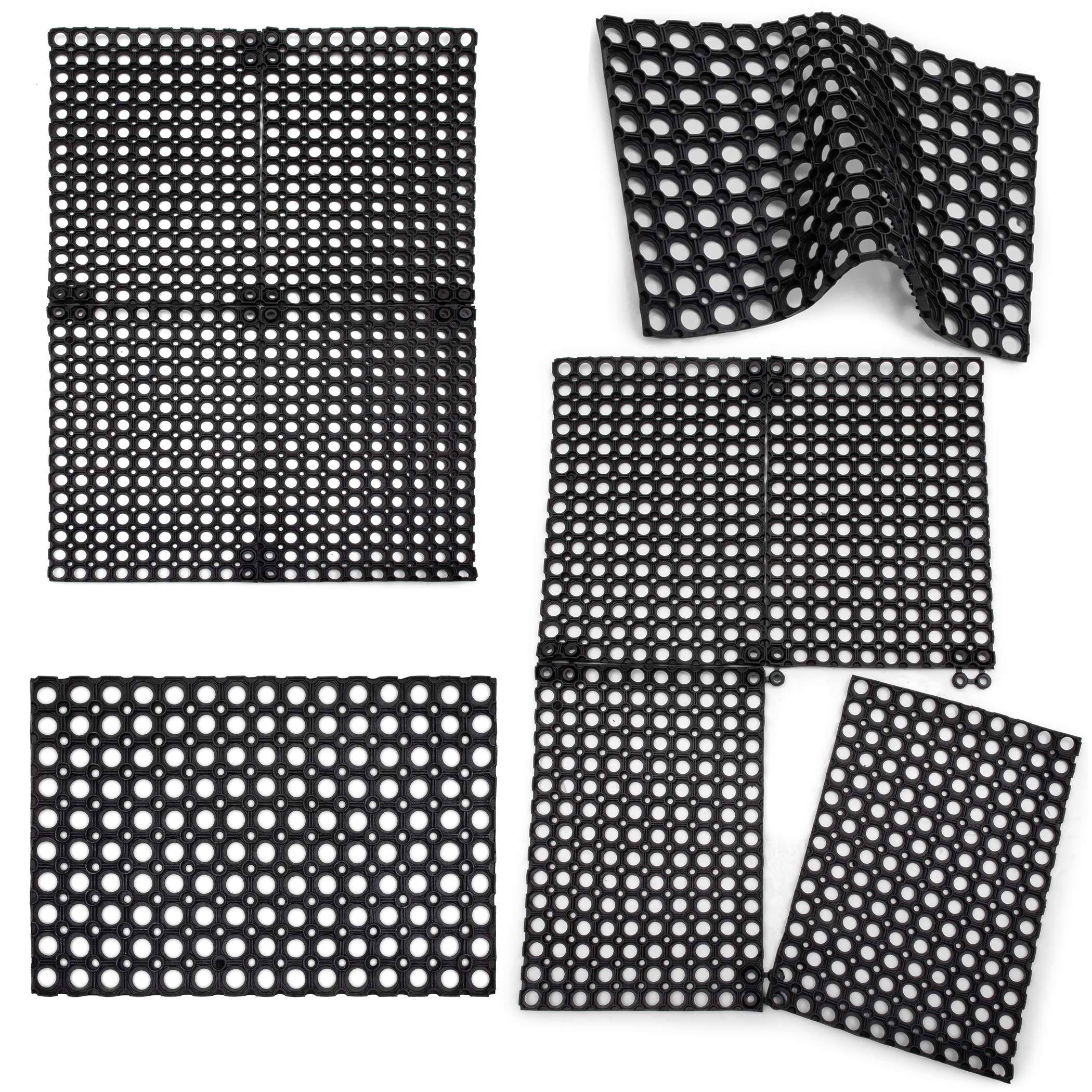 [1/2/12 Mat] Interlocking Rubber Drainage Floor Mat - Anti-Fatigue - 24 x 16 inches
