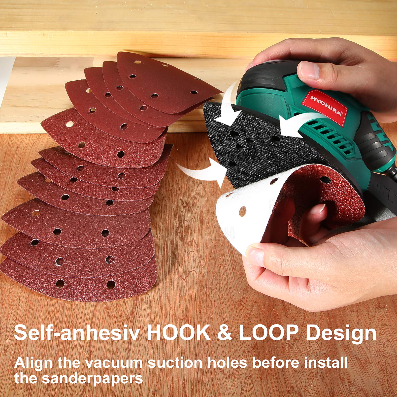 HYCHIKA Detail Sander, 14,000 OPM Compact Electric Sander Tool with 12 Pcs Sandpapers