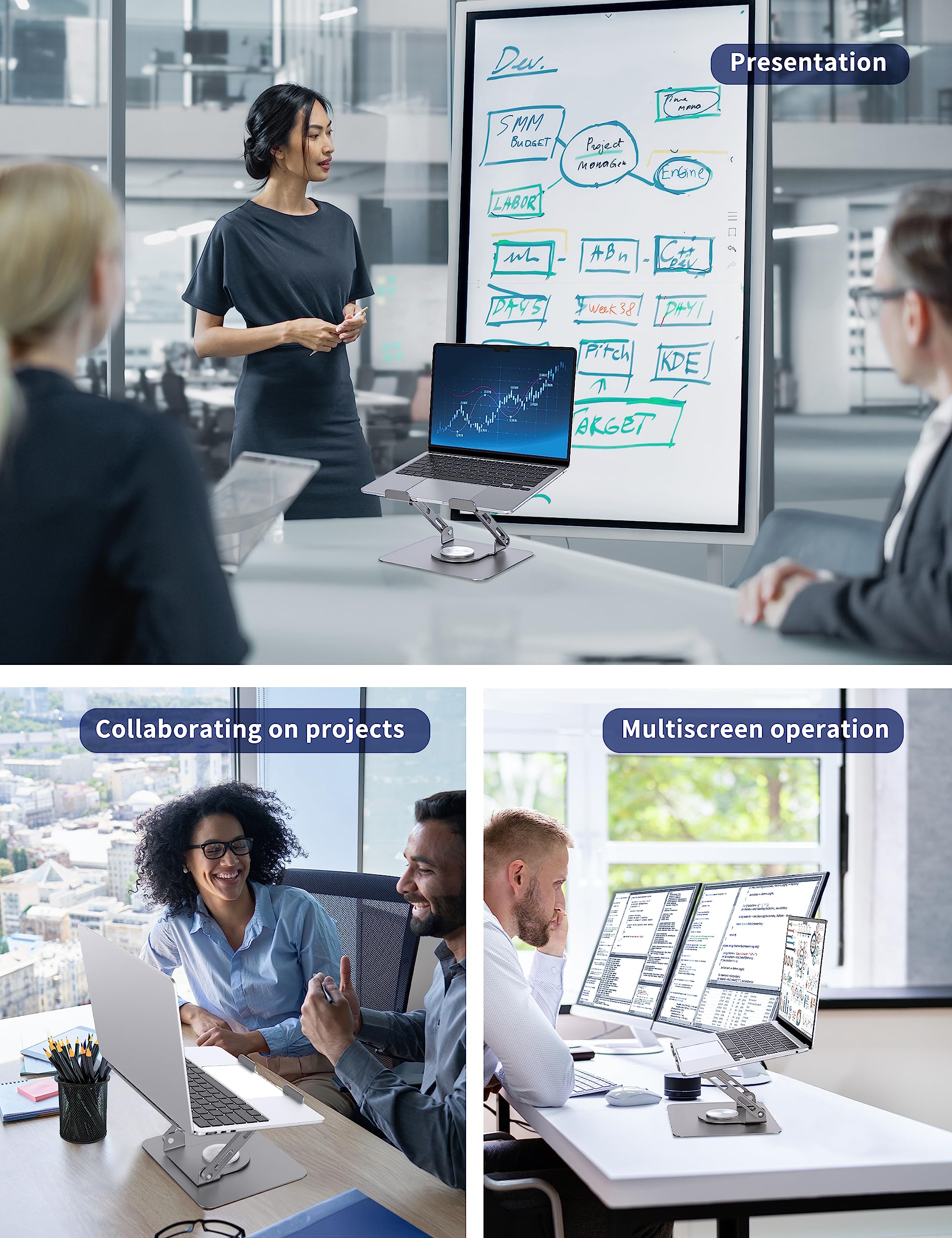 [1 PC] Laptop Stand with 360° Rotating Base, Ergonomic Computer Riser, Foldable Laptop Mount