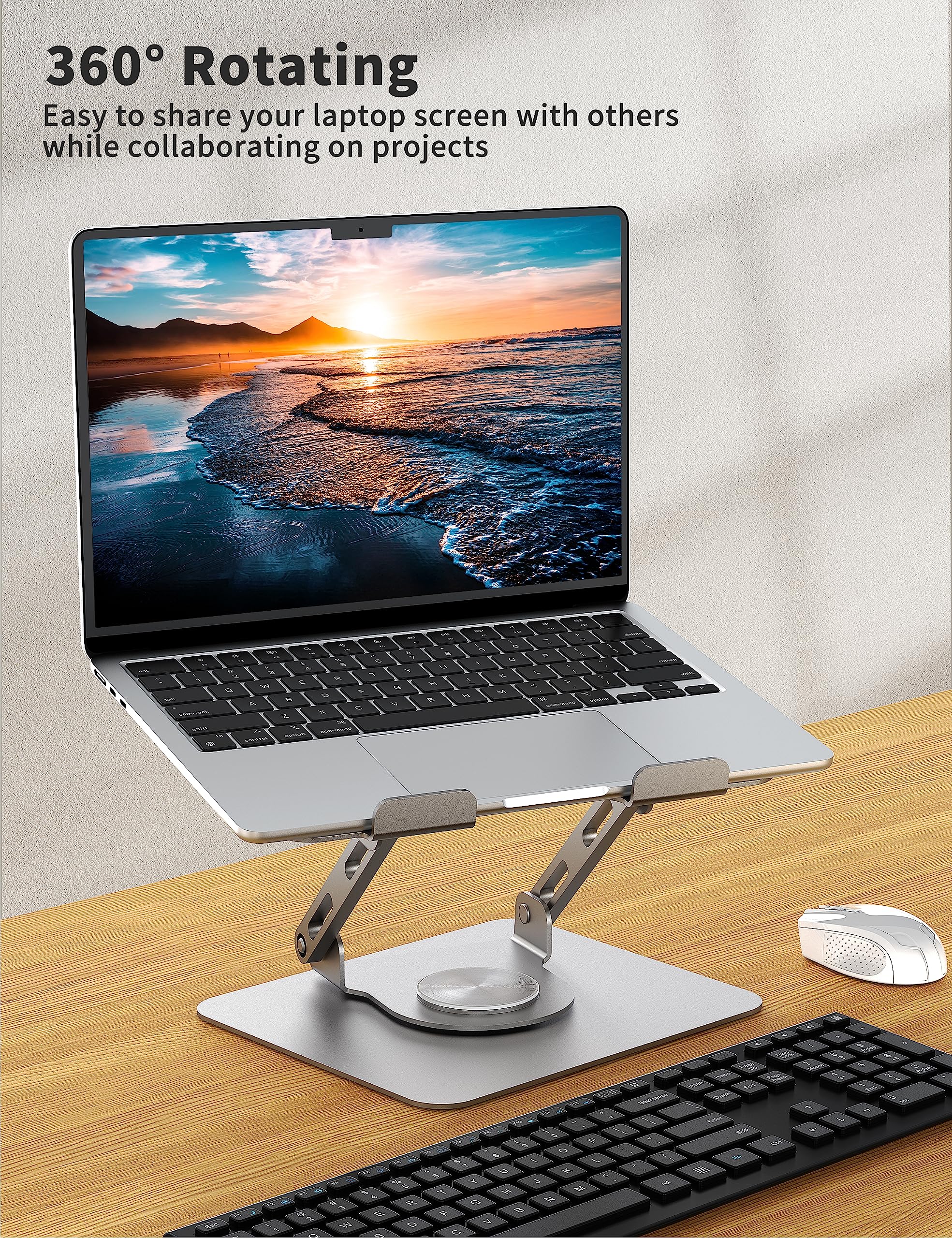 [1 PC] Laptop Stand with 360° Rotating Base, Ergonomic Computer Riser, Foldable Laptop Mount