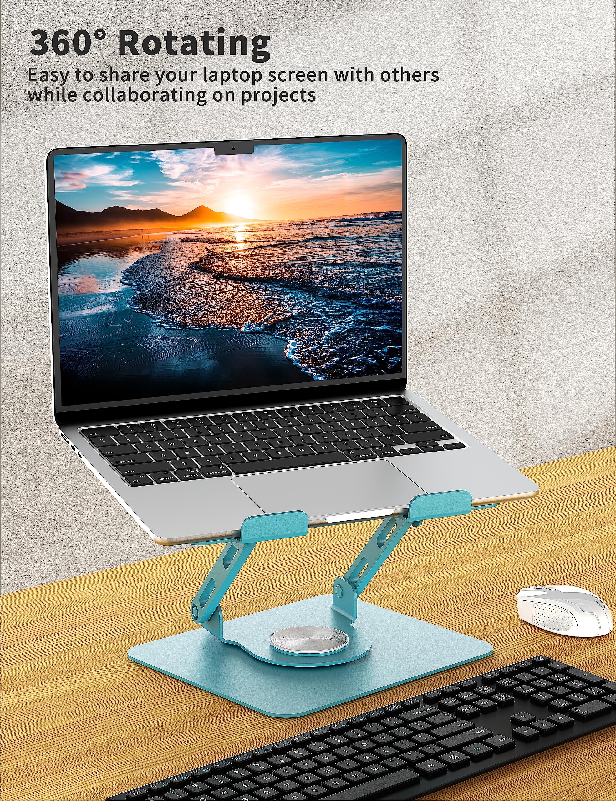 [1 PC] Laptop Stand with 360° Rotating Base, Ergonomic Computer Riser, Foldable Laptop Mount