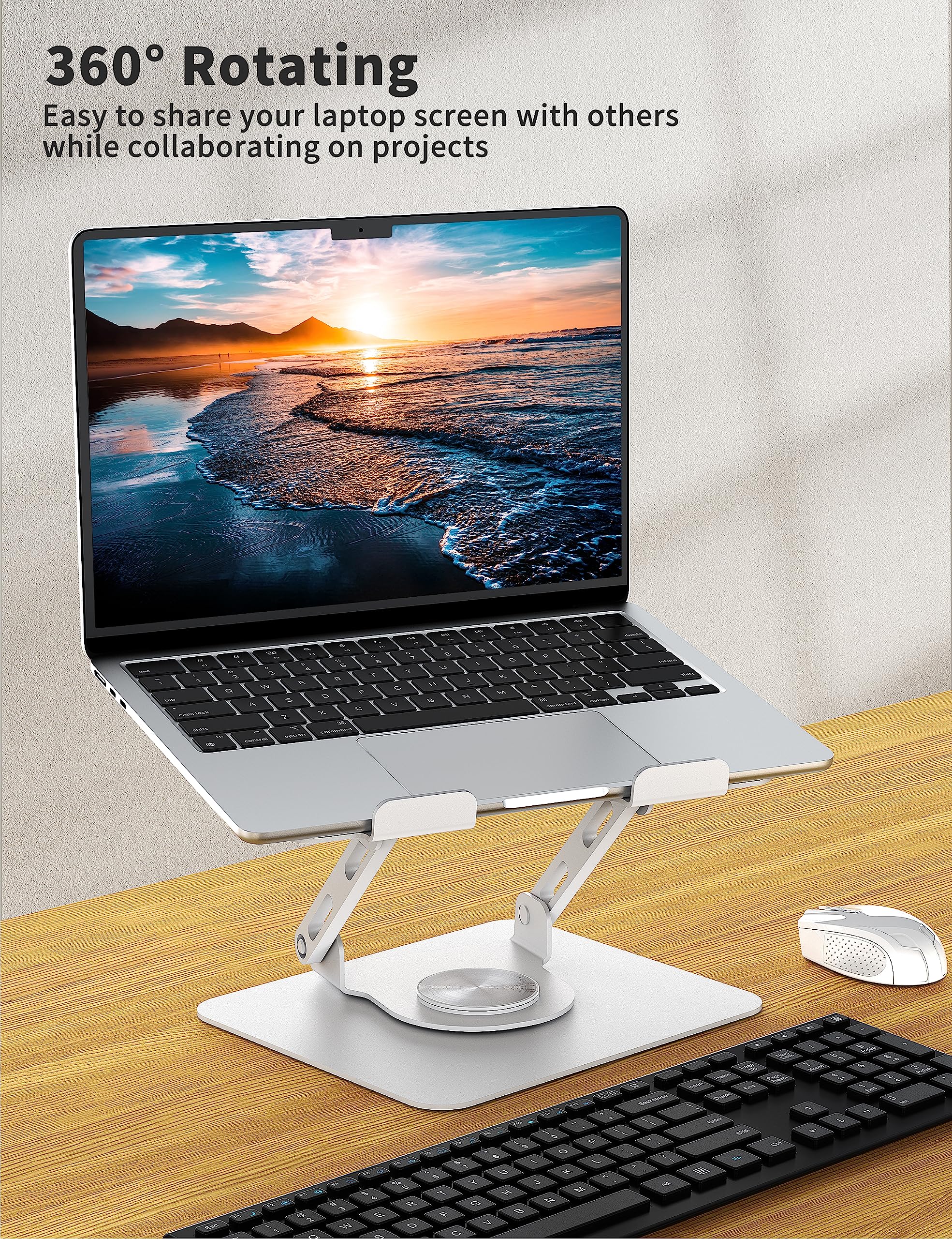 [1 PC] Laptop Stand with 360° Rotating Base, Ergonomic Computer Riser, Foldable Laptop Mount
