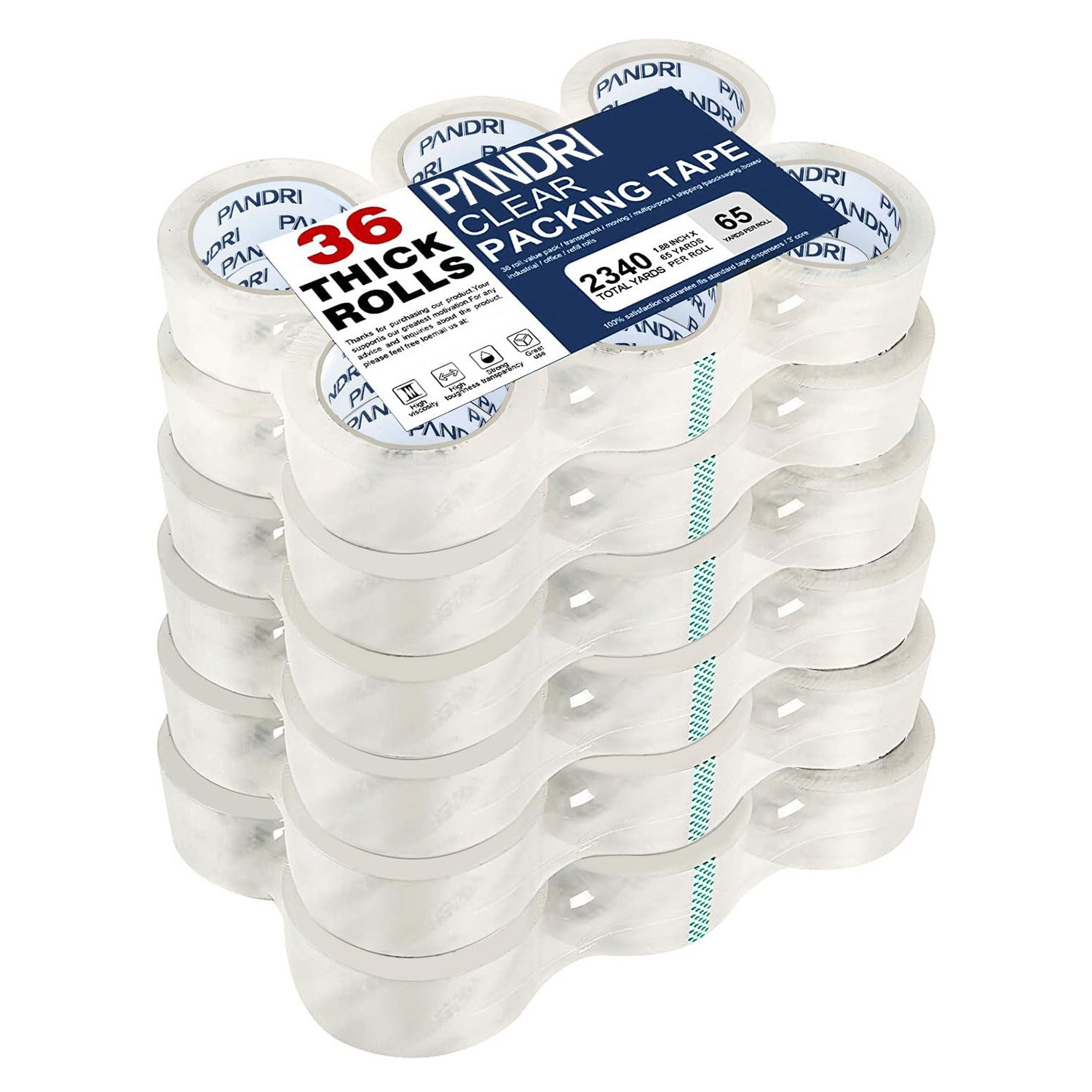 36 Rolls Heavy Duty Packaging Tape - 1.88 in & 2 in Wide, 65 Yards Per Roll, Total 2340 Yards