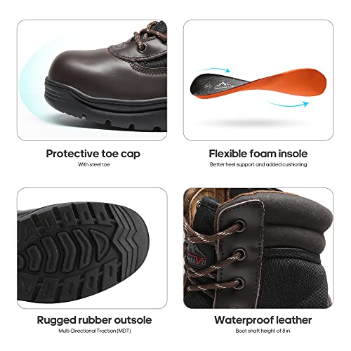 [1 Pair] Safety Industrial & Construction Steel Toe Work Boots, Slip Resistant ASTM F2413-18