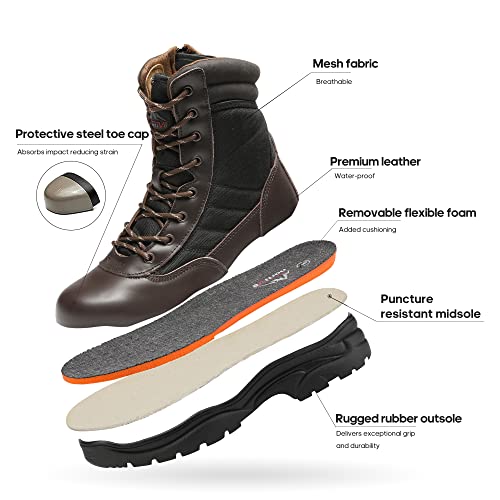 [1 Pair] Safety Industrial & Construction Steel Toe Work Boots, Slip Resistant ASTM F2413-18