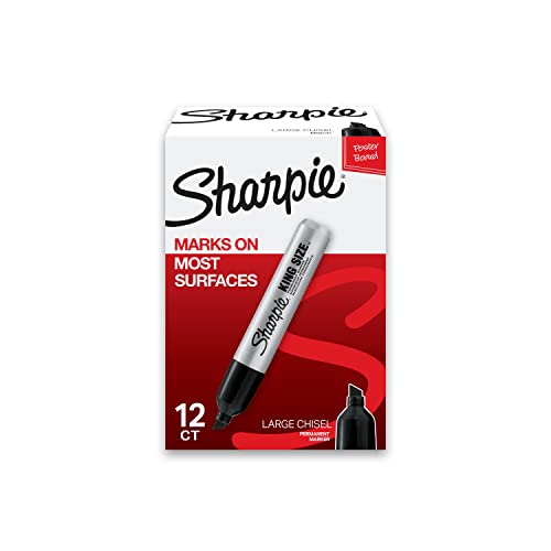 SHARPIE King Size Permanent Markers, Large Chisel Tip, Great For Poster Boards, Black, 12 Count
