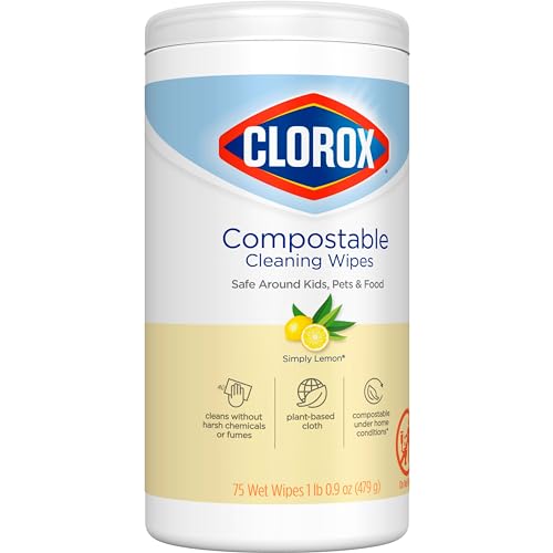 [3 Pack] Clorox Compostable Cleaning Wipes - Simply Lemon, 75 Count per Container