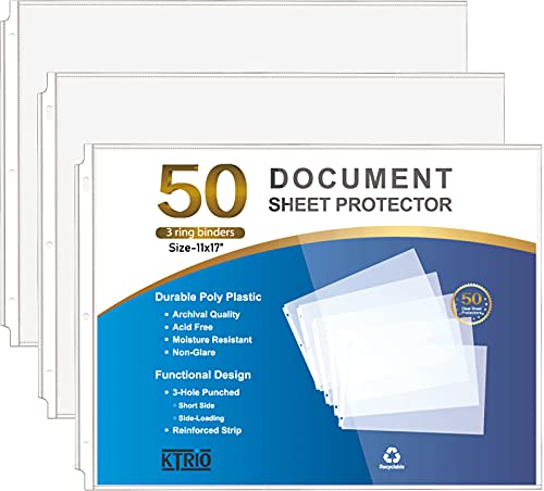 [30,50 & 100 Pack] Sheet Protectors 11 x 17 inch, Ledger Size, 3 Ring Binder