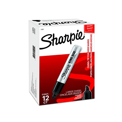 SHARPIE King Size Permanent Markers, Large Chisel Tip, Great For Poster Boards, Black, 12 Count