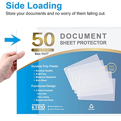 [30,50 & 100 Pack] Sheet Protectors 11 x 17 inch, Ledger Size, 3 Ring Binder