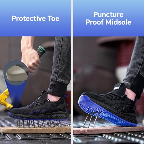 [1 Pair] Safety Shoes with Composite Toe Cap, Puncture Proof, Lightweight Work Shoes