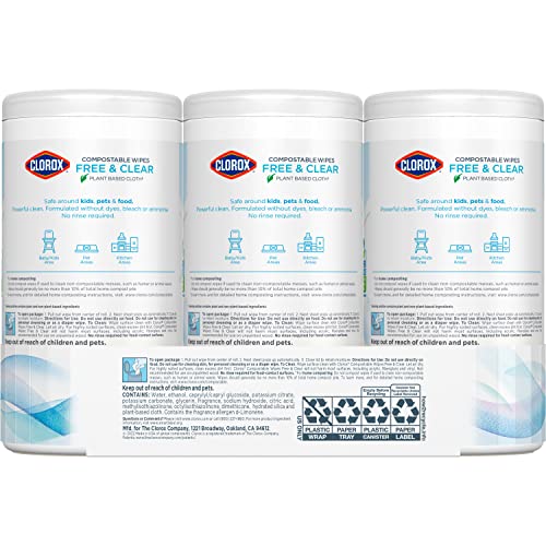[3 Pack] Clorox Compostable Cleaning Wipes - Simply Lemon, 75 Count per Container