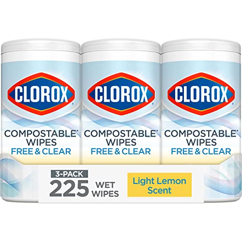 [3 Pack] Clorox Compostable Cleaning Wipes - Simply Lemon, 75 Count per Container