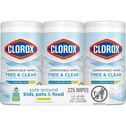 [3 Pack] Clorox Compostable Cleaning Wipes - Simply Lemon, 75 Count per Container