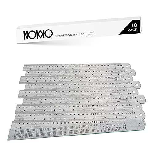 Heavy Duty Stainless Steel Ruler 10-Pack - Measuring Set of 12-Inch/30cm