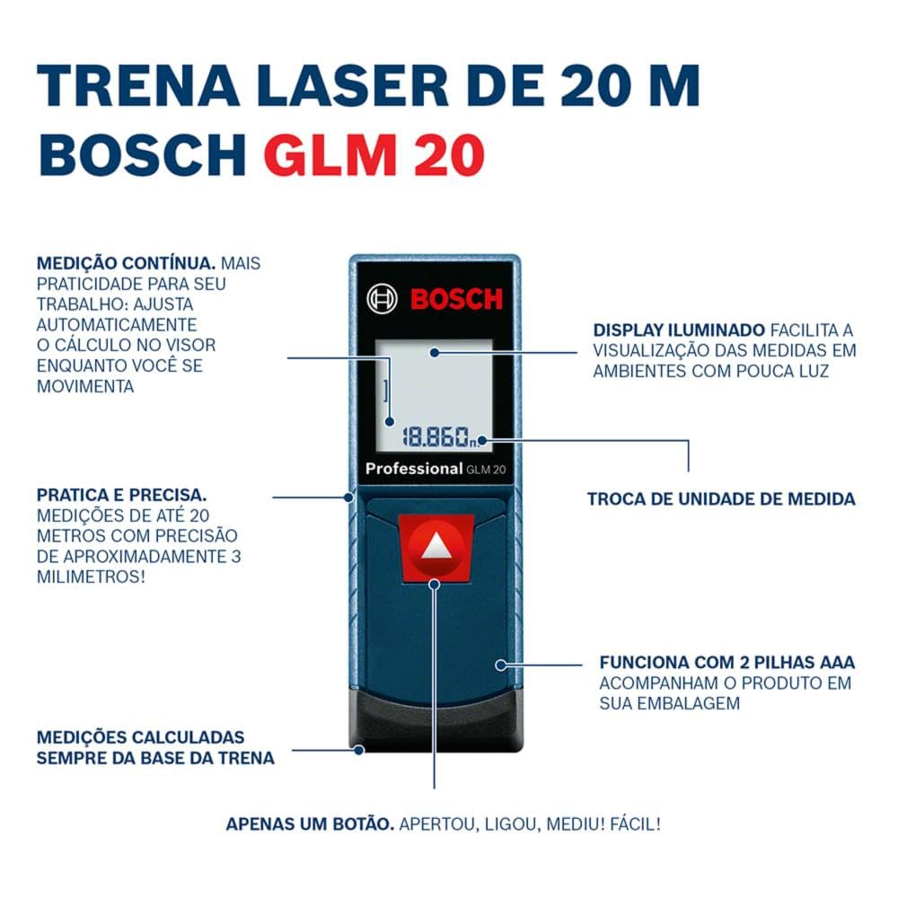 BOSCH GLM20 Blaze 65ft Laser Distance Measure With Real Time Measuring