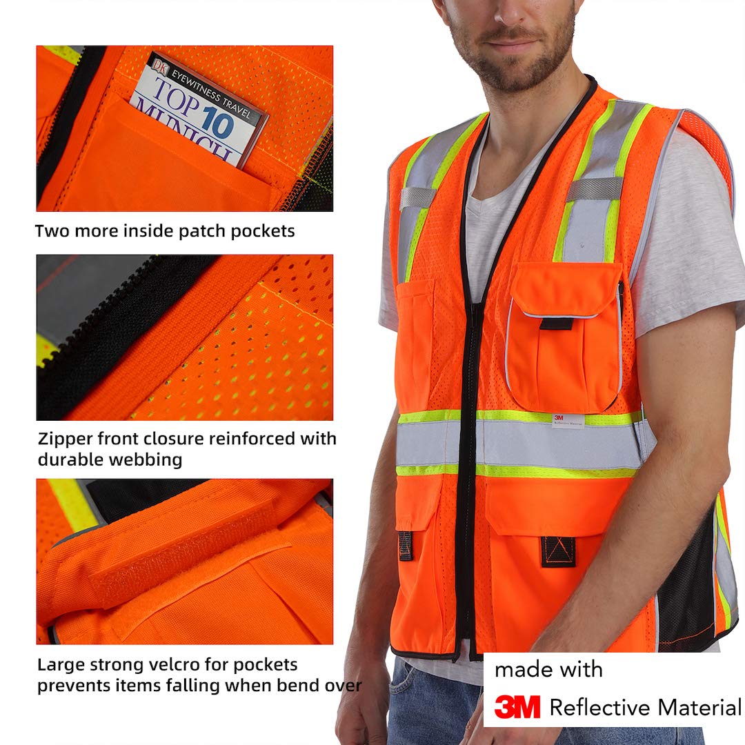 [1 PC] Safety Vest Reflective Yellow Mesh, ANSI Class 2 Heavy Duty