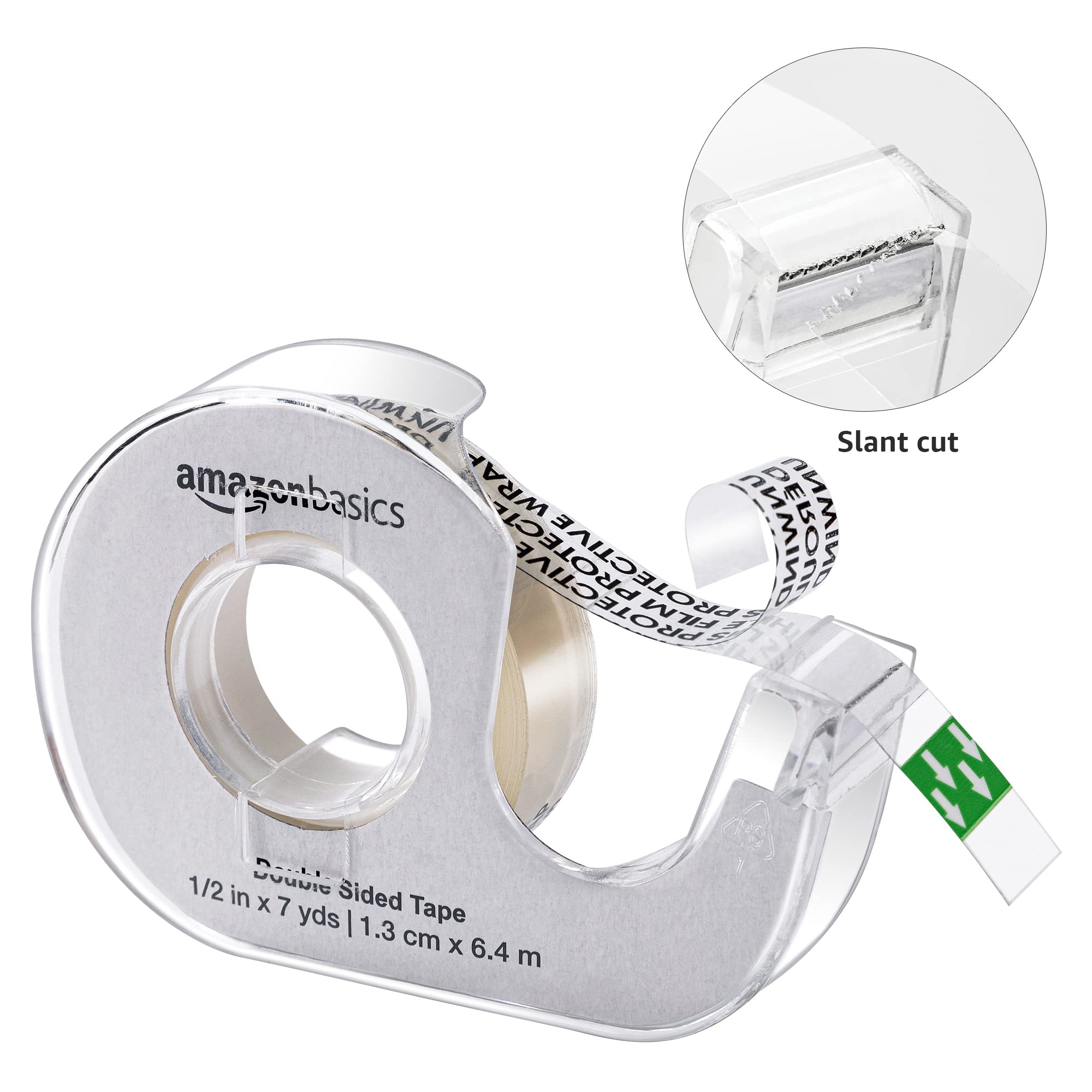 Basics Double Sided Tape with Dispenser, Narrow Width, 1/2 x 252 inches, 3-Pack, Translucence