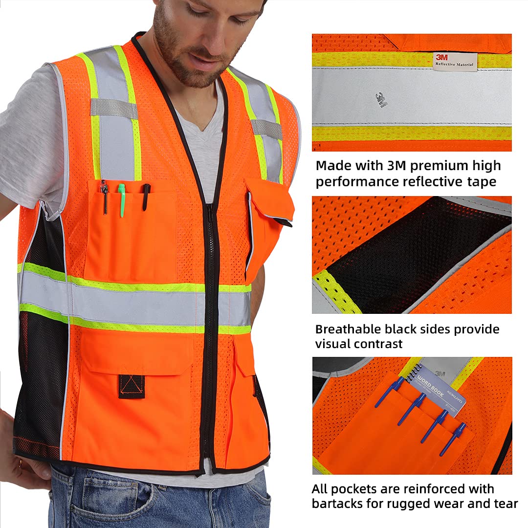 [1 PC] Safety Vest Reflective Yellow Mesh, ANSI Class 2 Heavy Duty