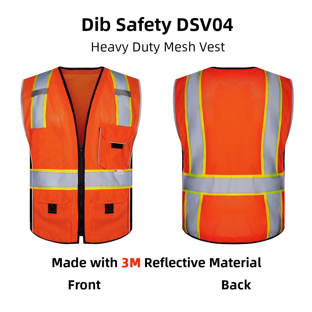 [1 PC] Safety Vest Reflective Yellow Mesh, ANSI Class 2 Heavy Duty