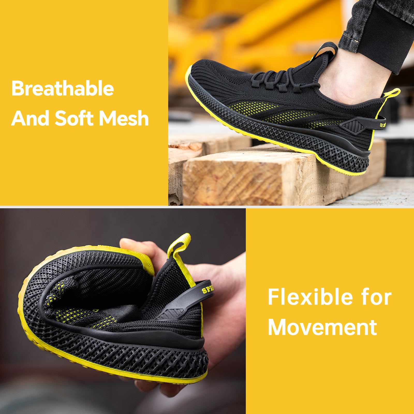 [1 Pair] Safety Shoes with Composite Toe Cap, Puncture Proof, Lightweight Work Shoes