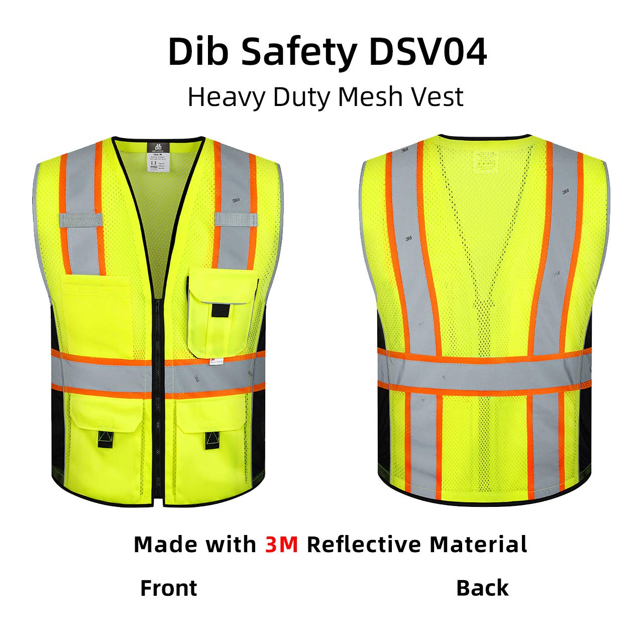 [1 PC] Safety Vest Reflective Yellow Mesh, ANSI Class 2 Heavy Duty