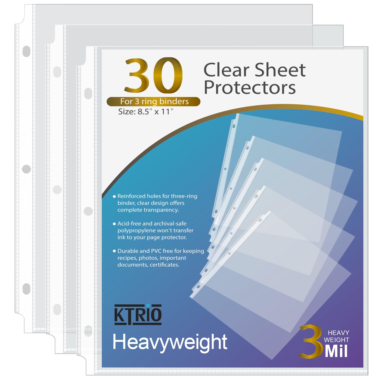 [30,50 & 100 Pack] Sheet Protectors 11 x 17 inch, Ledger Size, 3 Ring Binder