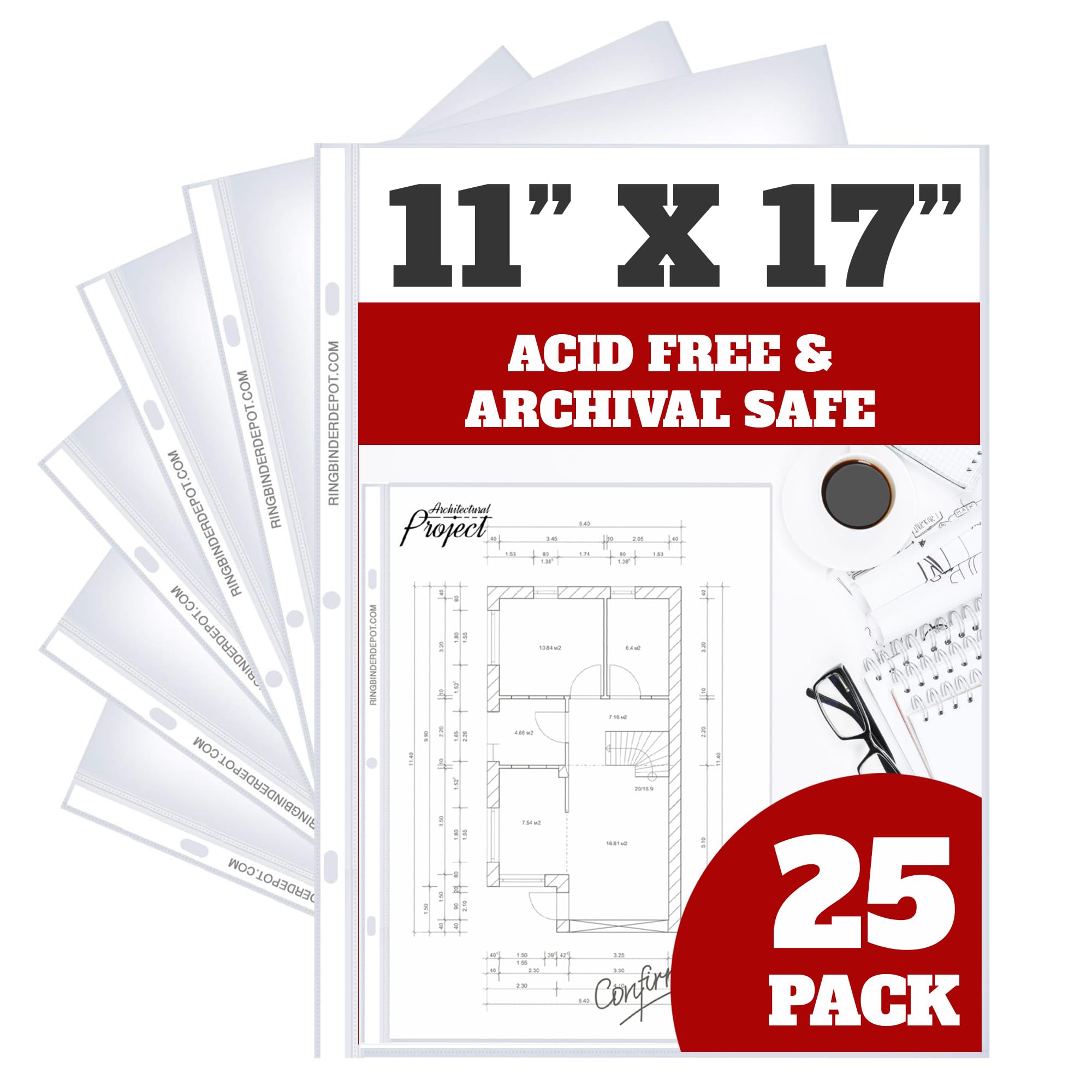 [25 Pack] 11x17 Sheet Protectors with 90 Microns Thick