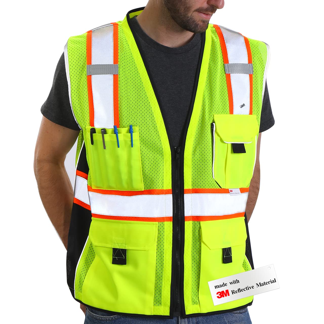 [1 PC] Safety Vest Reflective Yellow Mesh, ANSI Class 2 Heavy Duty