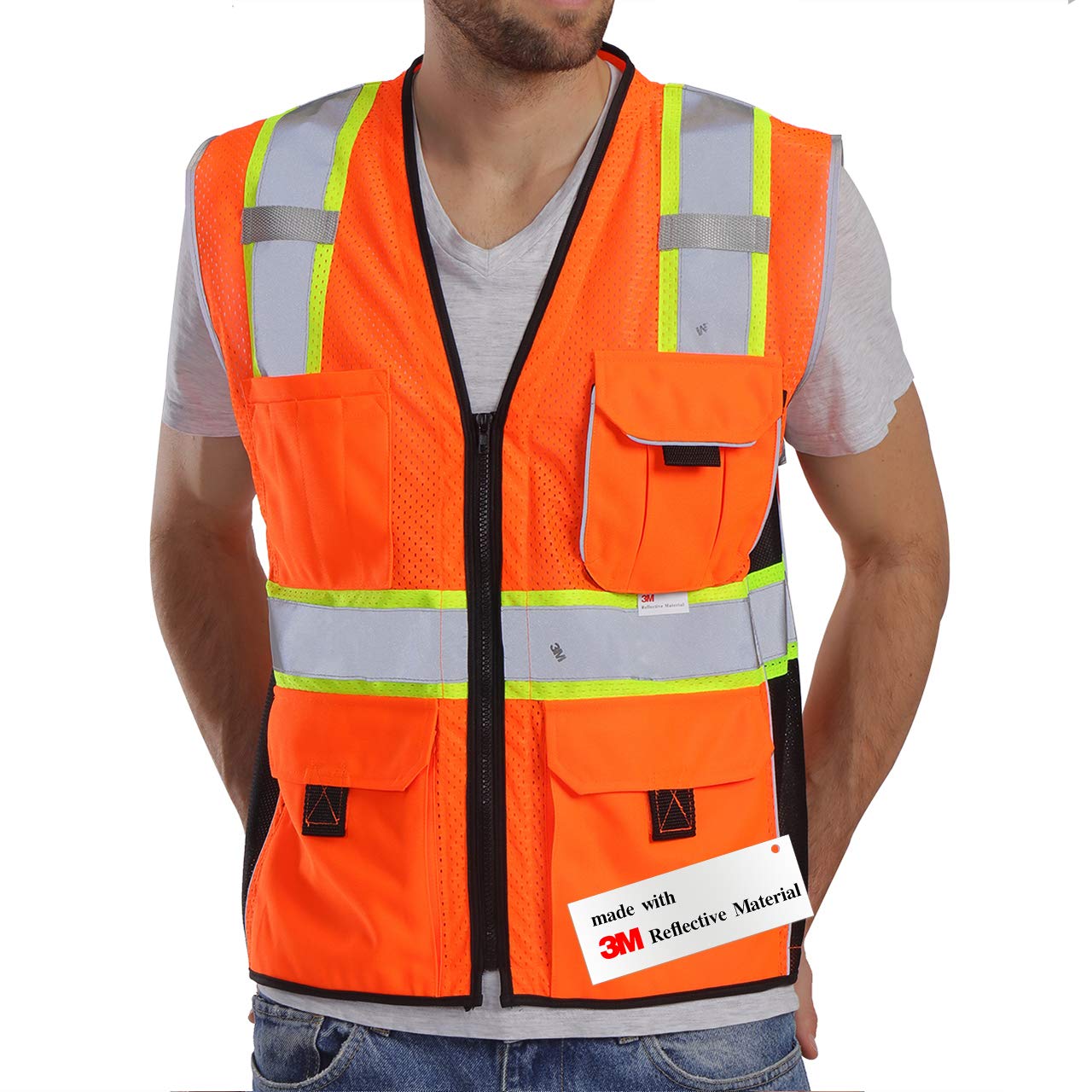 [1 PC] Safety Vest Reflective Yellow Mesh, ANSI Class 2 Heavy Duty