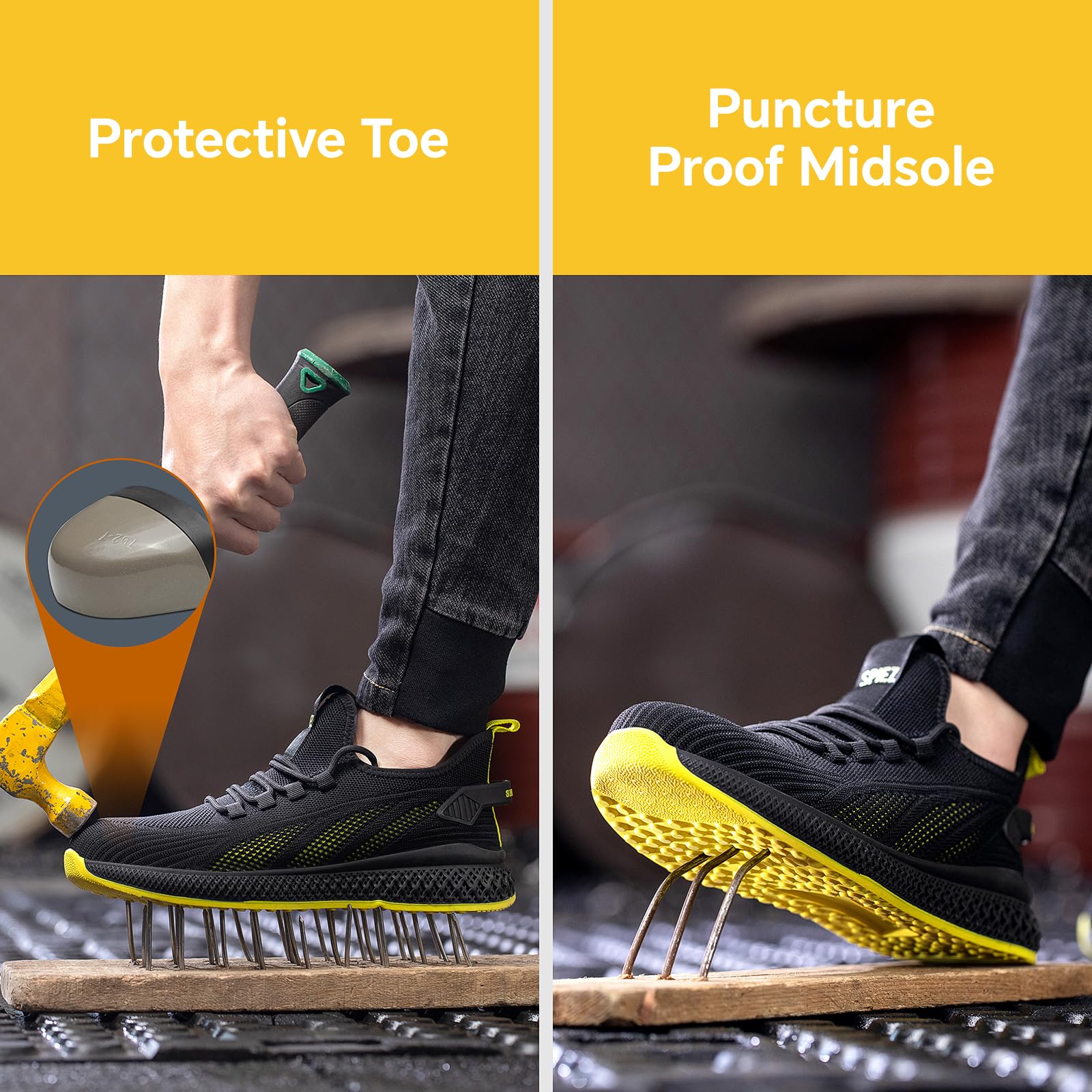 [1 Pair] Safety Shoes with Composite Toe Cap, Puncture Proof, Lightweight Work Shoes