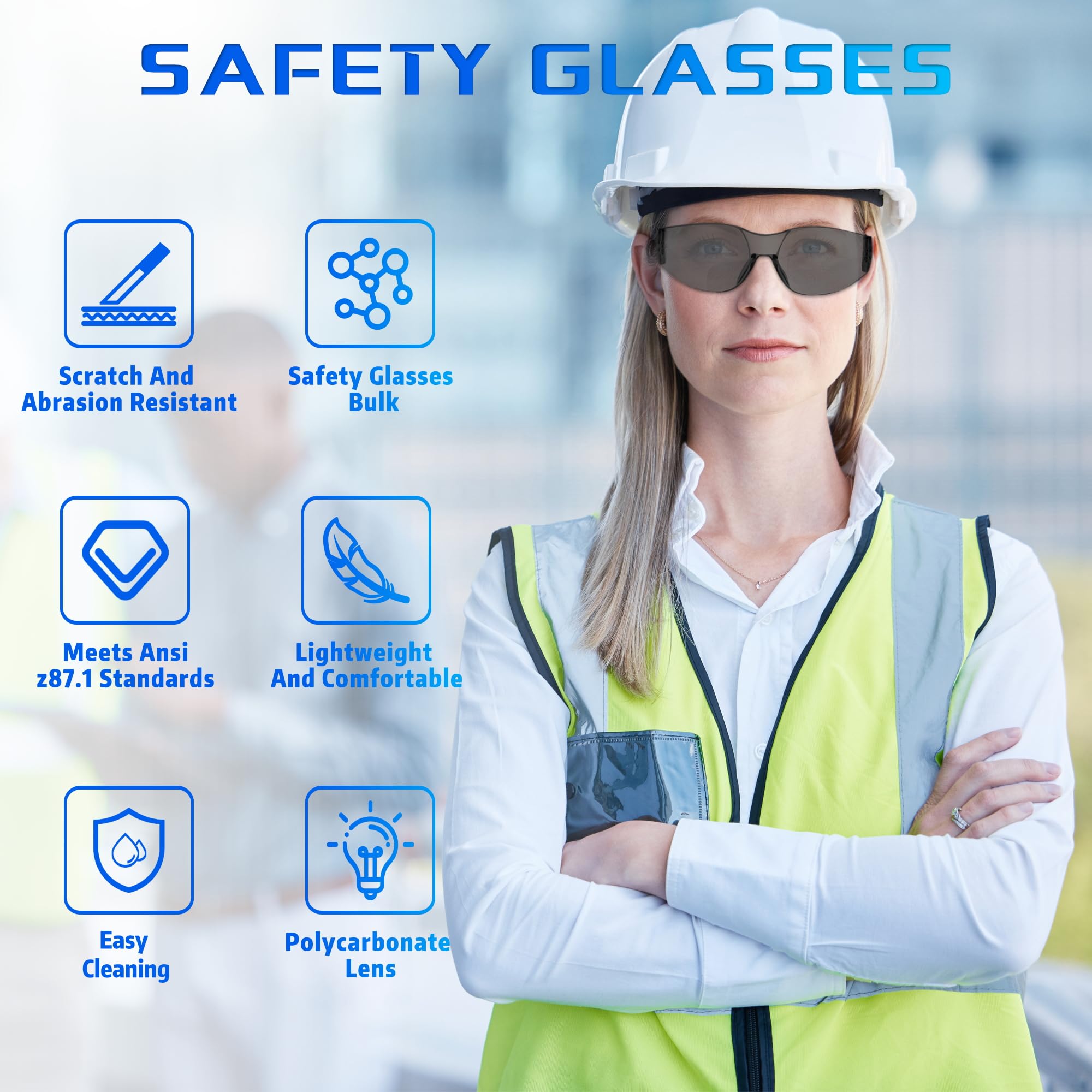 [10 / 30/ 50 / 80 / 100 PCS] Safety Glasses Protective Eyewear Glasses Bulk Ansi Z87.1 Impact Resistant Lens