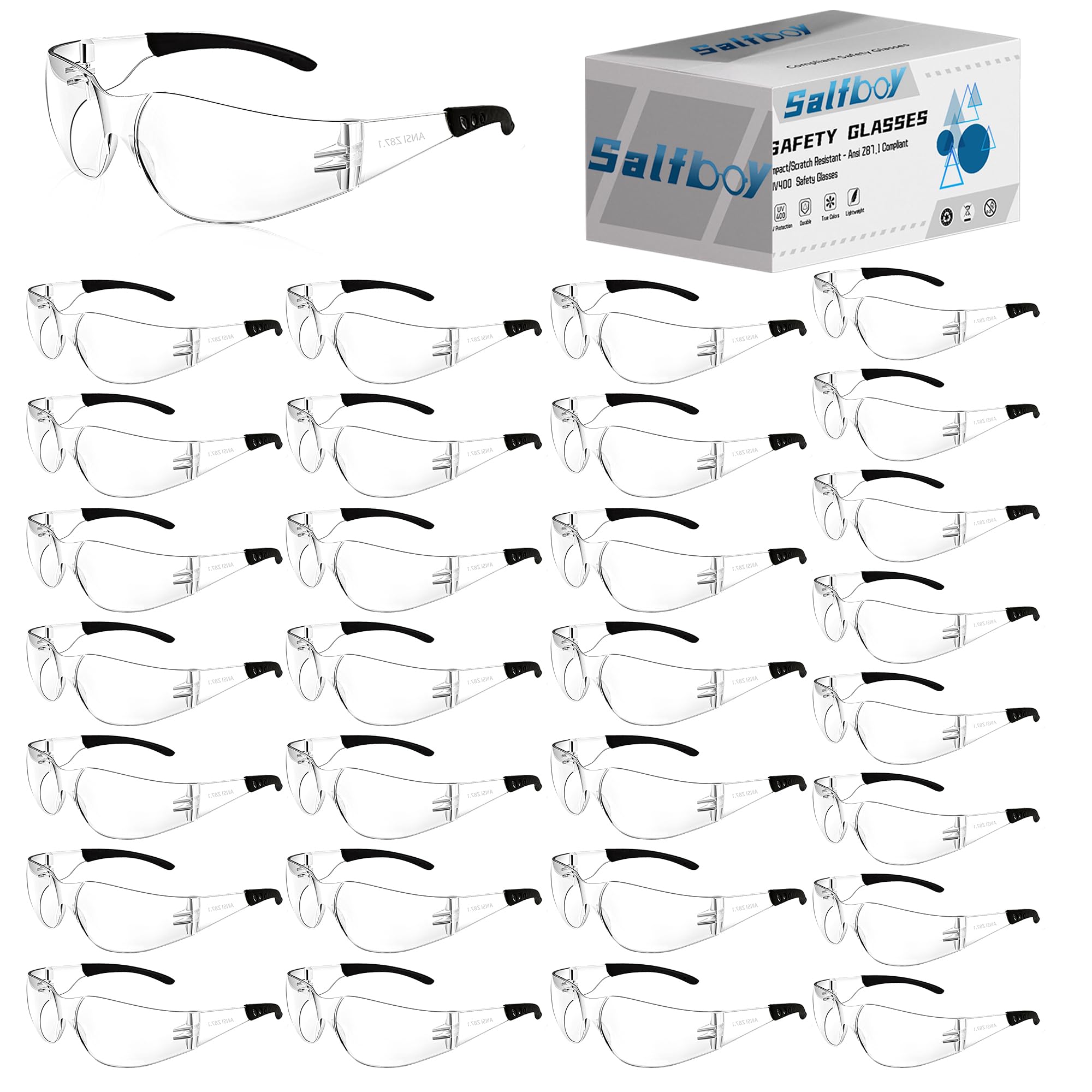 [10 / 30/ 50 / 80 / 100 PCS] Safety Glasses Protective Eyewear Glasses Bulk Ansi Z87.1 Impact Resistant Lens