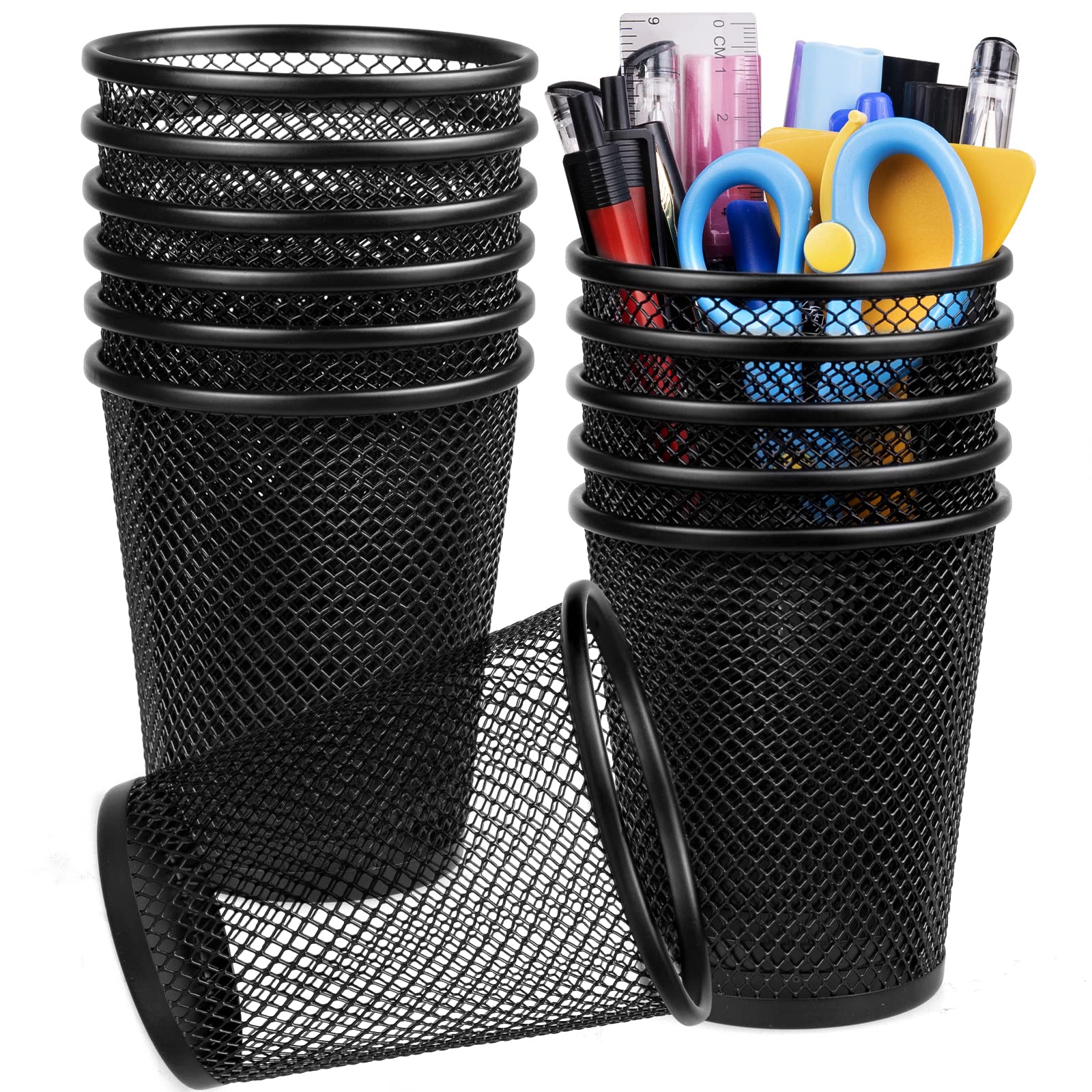 Pen Holder for Desk Mesh Pen Cups Metal (6 & 12 Packs)