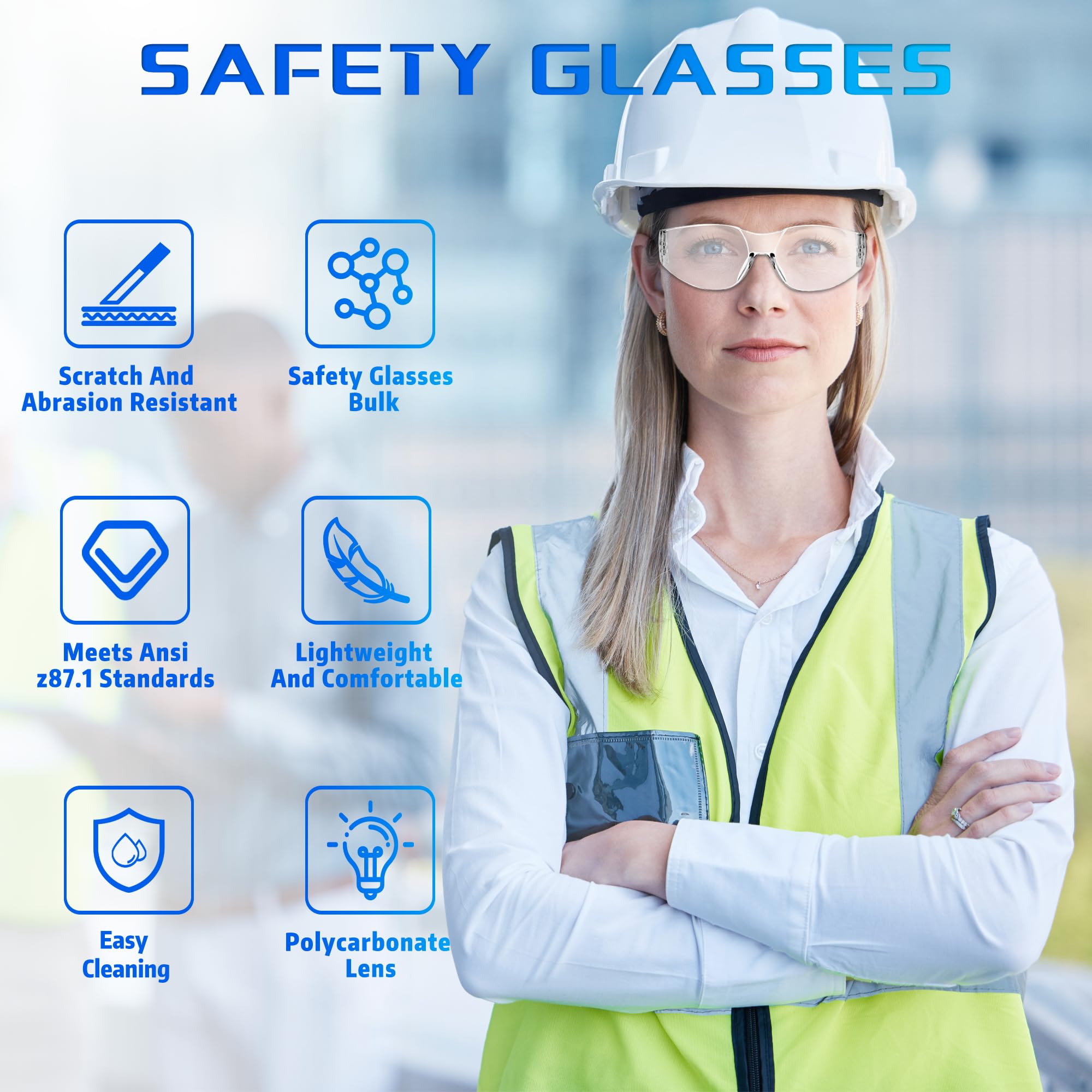 [10 / 30/ 50 / 80 / 100 PCS] Safety Glasses Protective Eyewear Glasses Bulk Ansi Z87.1 Impact Resistant Lens