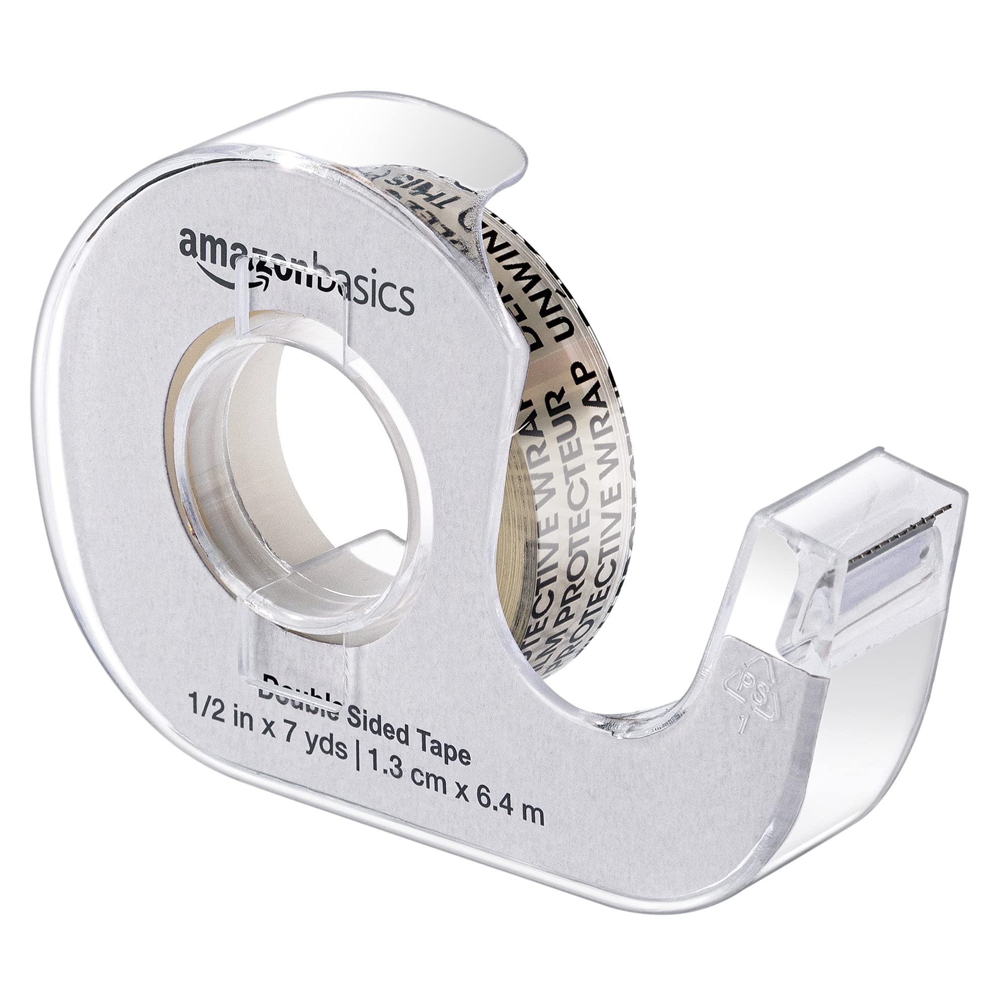 Basics Double Sided Tape with Dispenser, Narrow Width, 1/2 x 252 inches, 3-Pack, Translucence